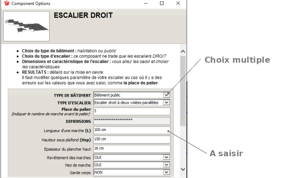 Le menu du composant