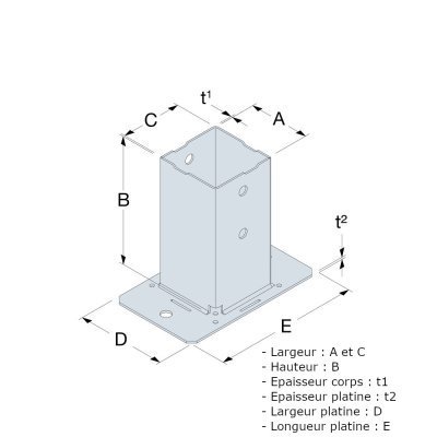 Annotation des différentes dimensions du pied de poteau