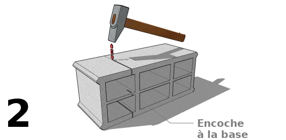 Encoches sur la base du parpaing