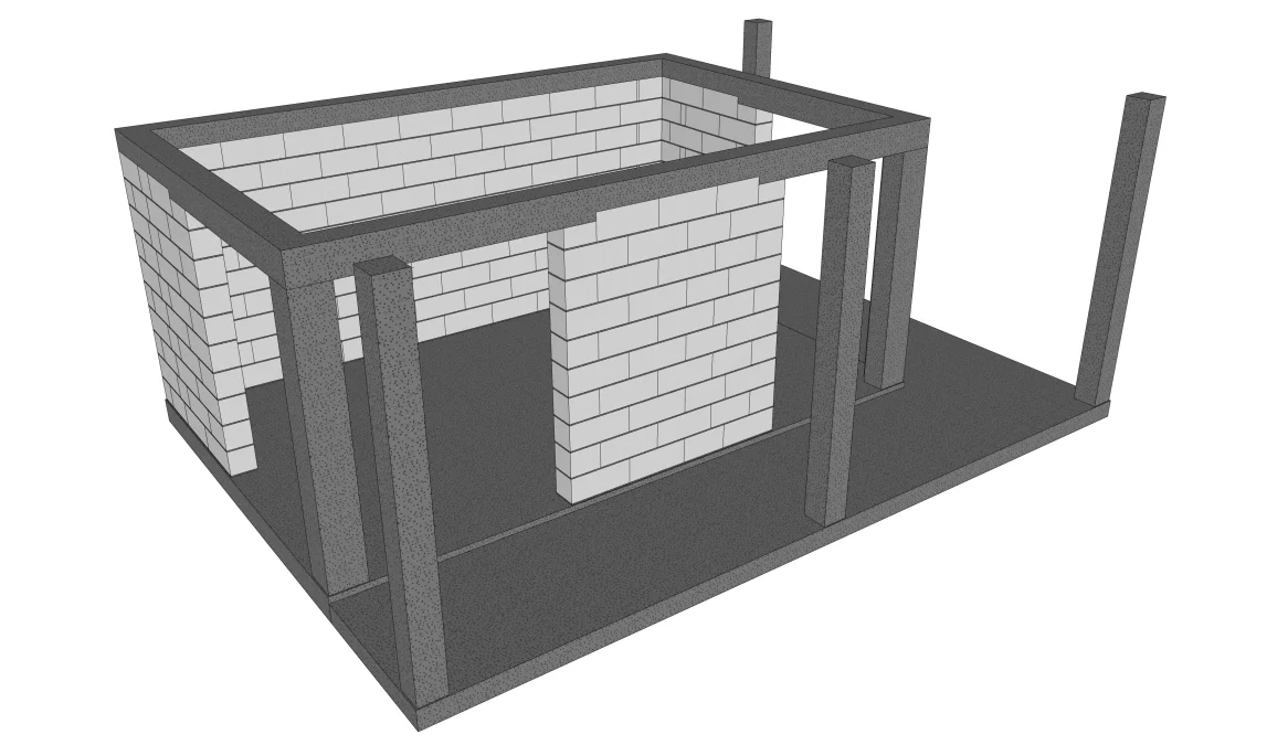 Réalisation des murs sous le linteau chaînage