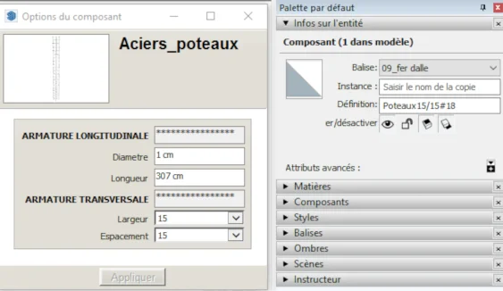 Les dimensions du chaînage sous poteau intermédiaire suivant la largeur