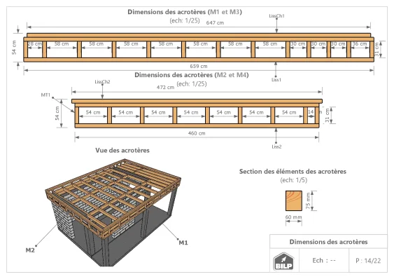 Extrait de plan des variantes avec une toiture bois